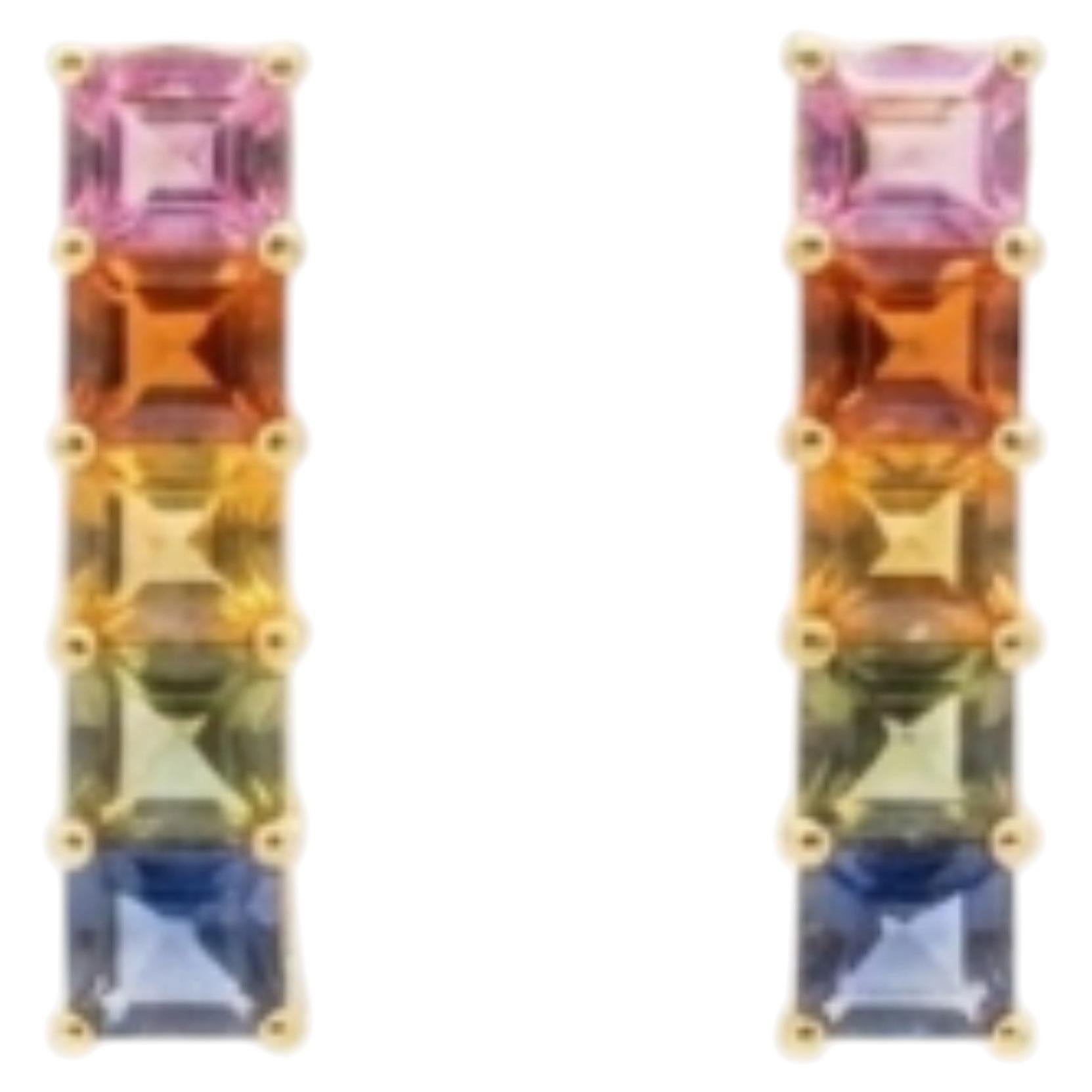 Natural Multi Sapphire 2.90CTS Earring in 14k Gold