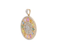 Natural Multi Sapphire 4.76cts & Diamond 1.42cts Pendant in 18k Gold