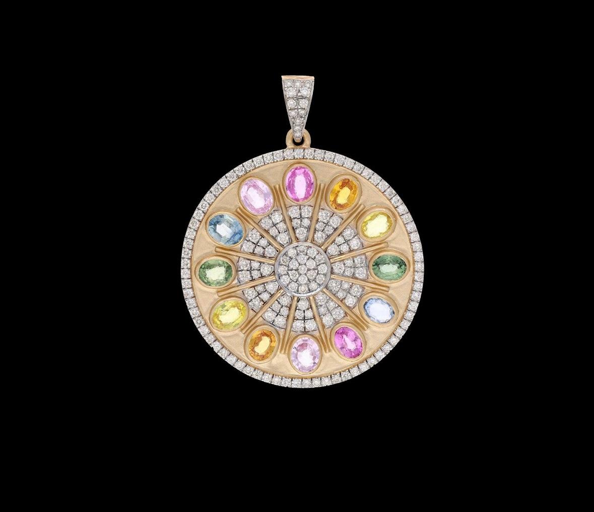 Taglio misto Pendente con zaffiro multiplo Nature 4,76cts e diamante 1,42cts in oro 18k in vendita