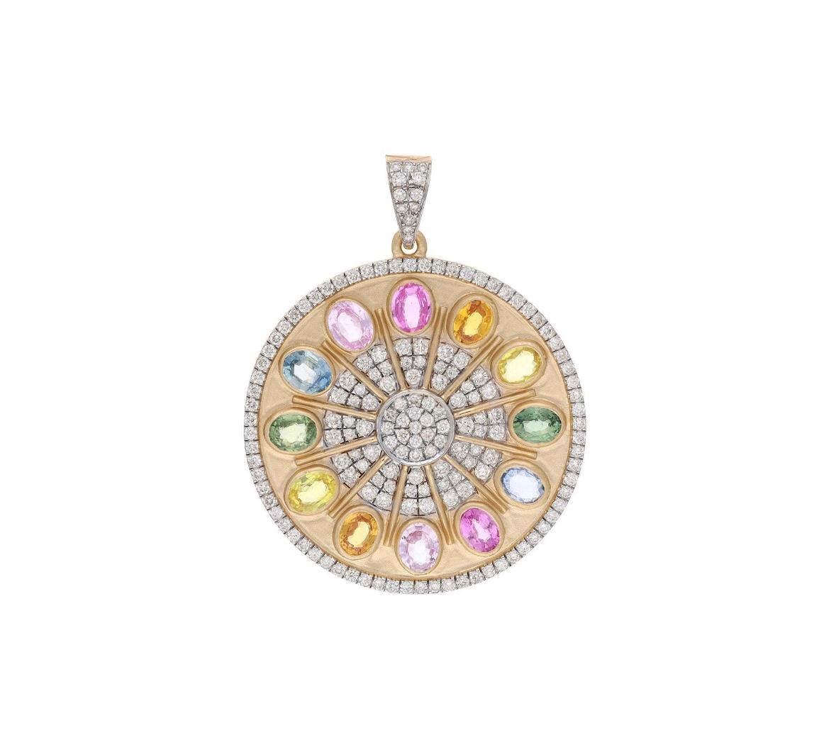 Pendente con zaffiro multiplo Nature 4,76cts e diamante 1,42cts in oro 18k In condizioni Nuovo in vendita a jaipur, IN