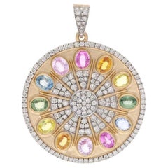 Natural multi sapphire 4.76cts & diamond 1.42cts pendant in 18k gold