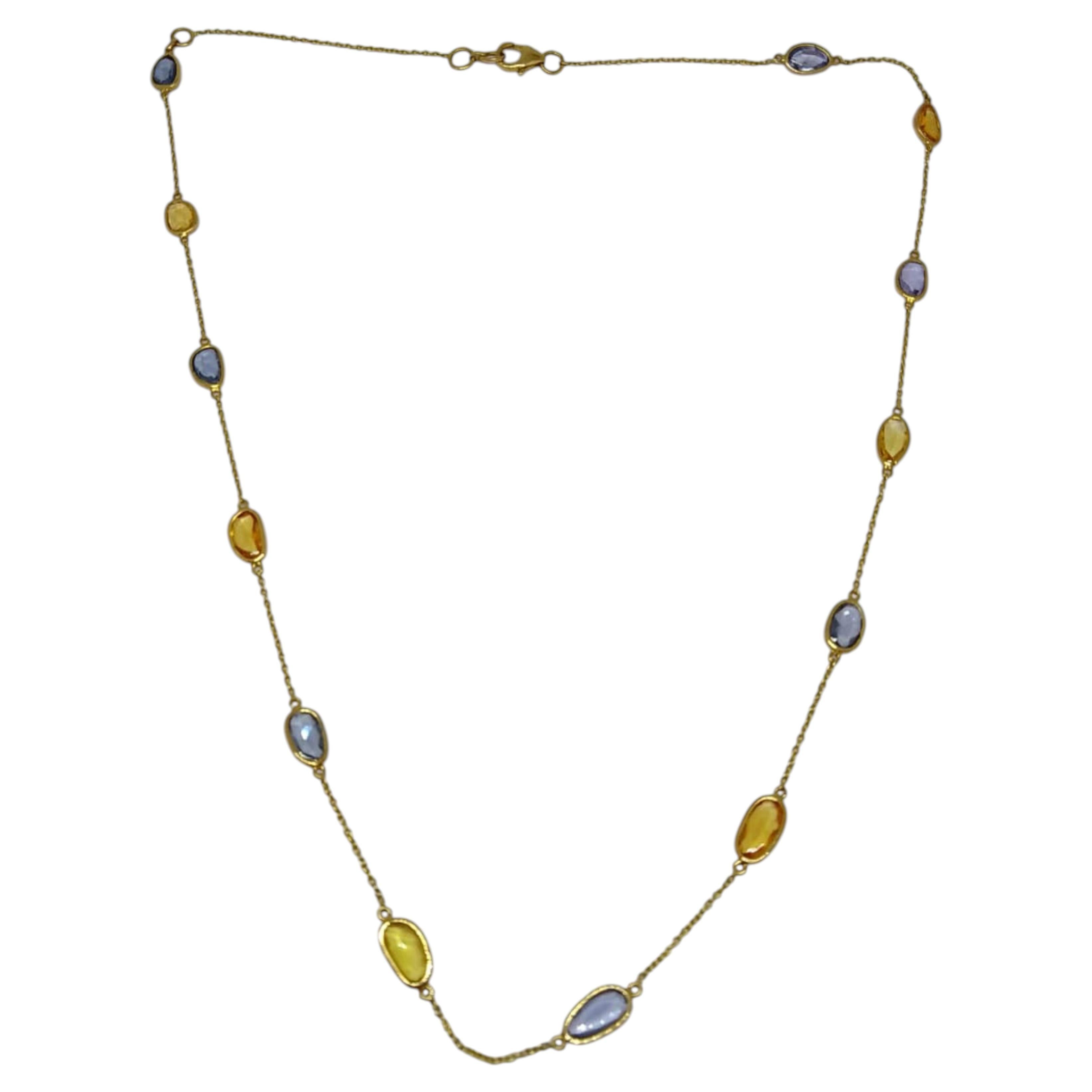 Natural Multi Sapphire 6.75CTS Necklace in 18k Yellow Gold For Sale