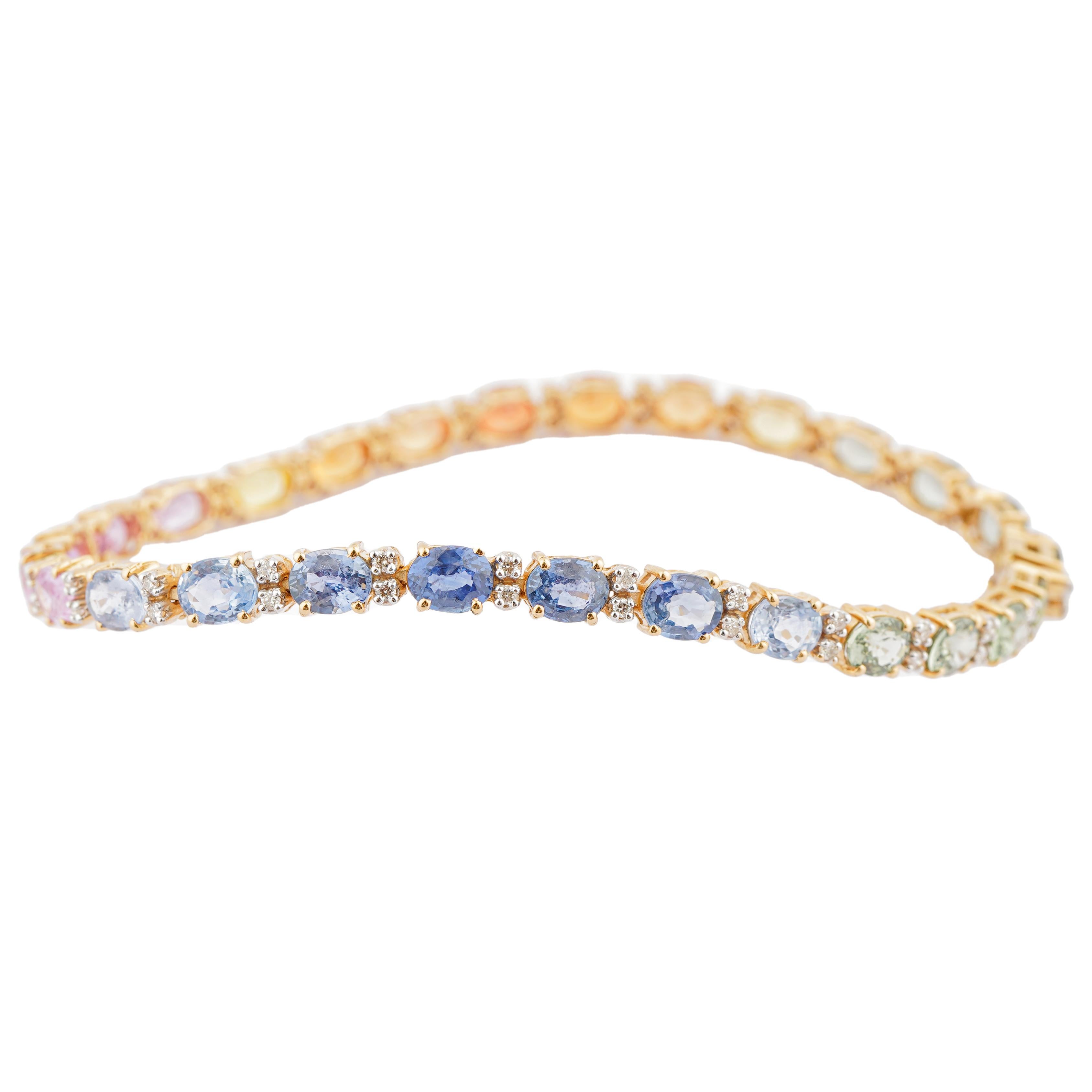 Pulsera de zafiro múltiple natural 6,98cts, diamante 0,36cts en oro de 18k en Nuevo estado para la venta en jaipur, IN