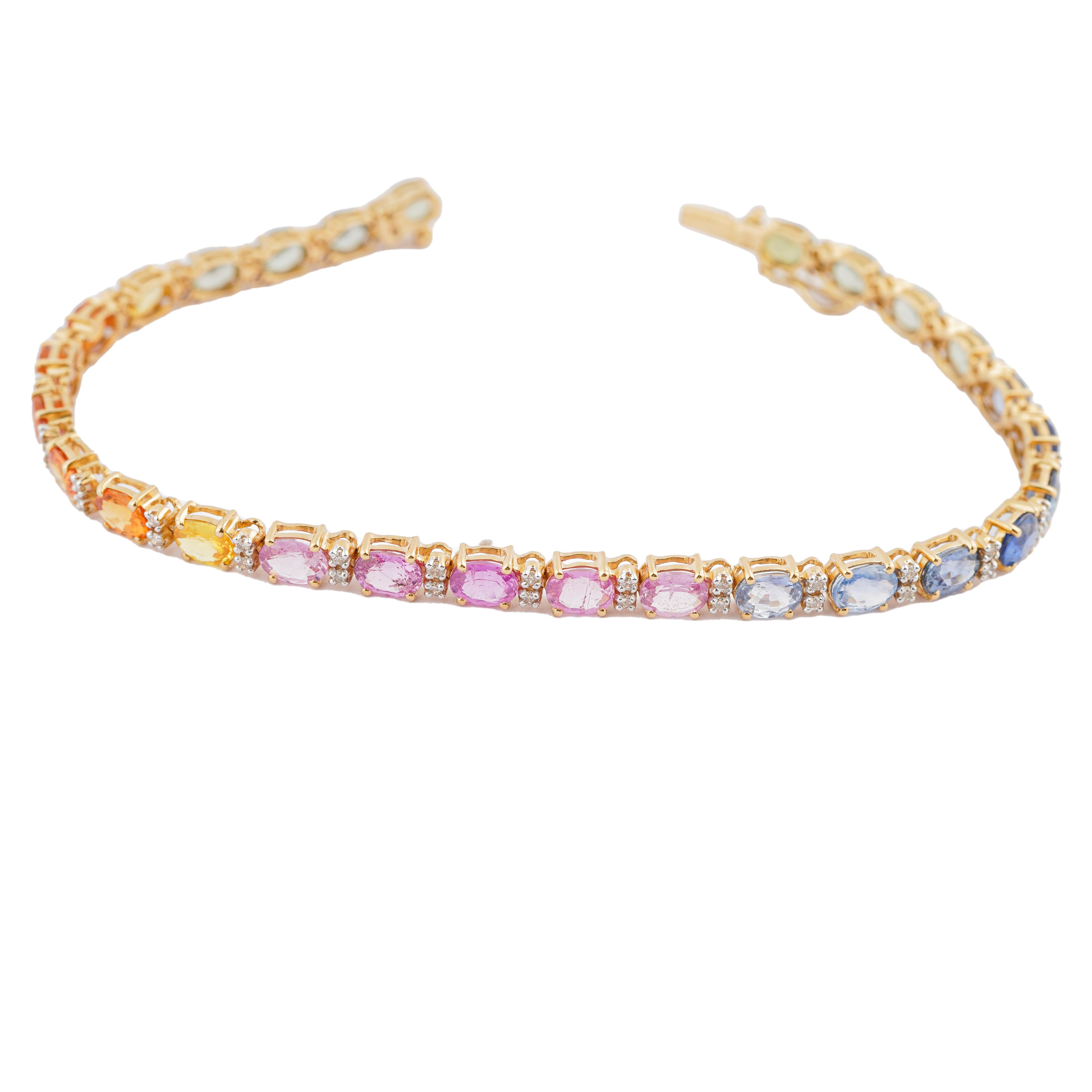 Donna Bracciale multi zaffiro naturale da 6,98 carati e diamante da 0,36 carati in oro 18 carati in vendita