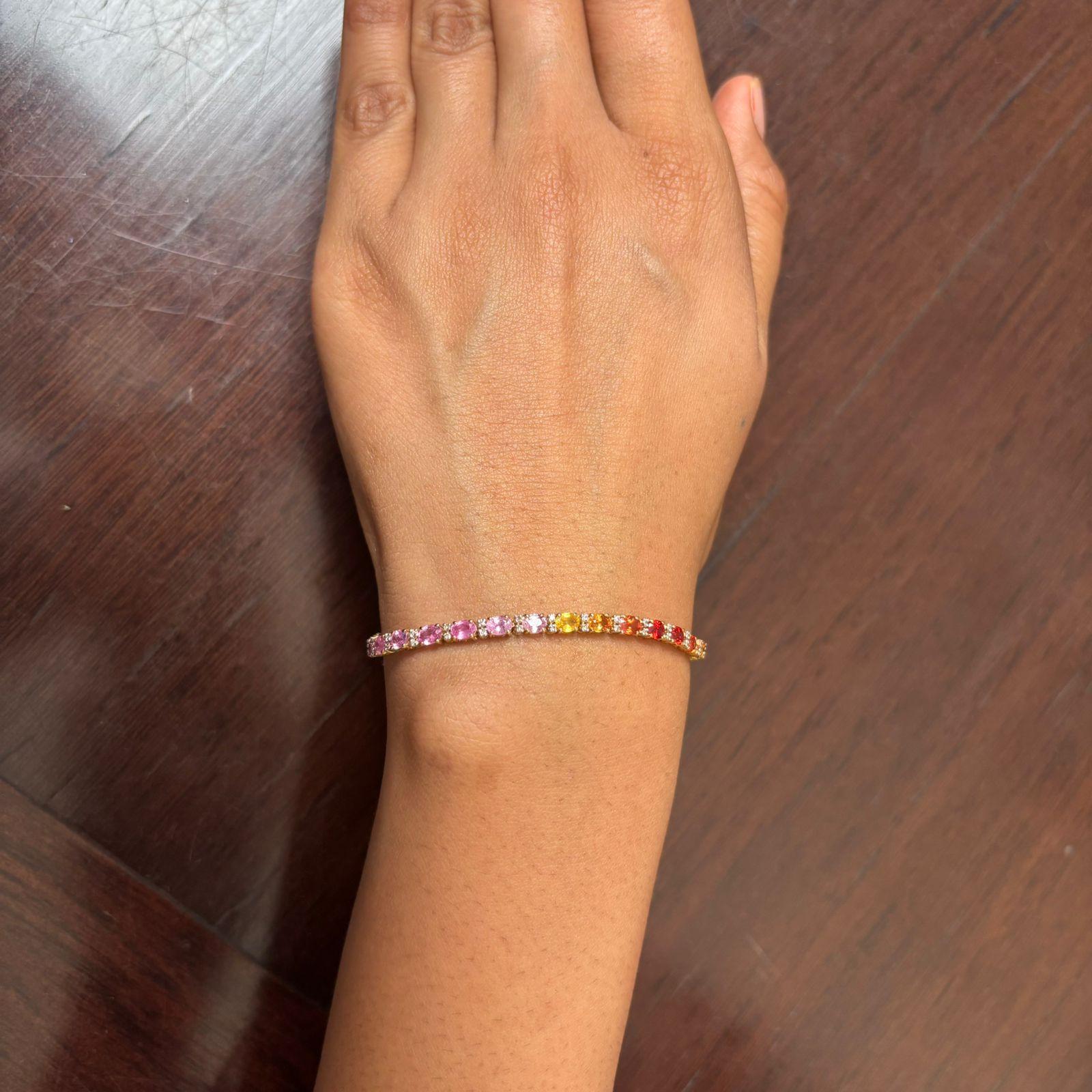 Bracciale multi zaffiro naturale da 6,98 carati e diamante da 0,36 carati in oro 18 carati in vendita 2