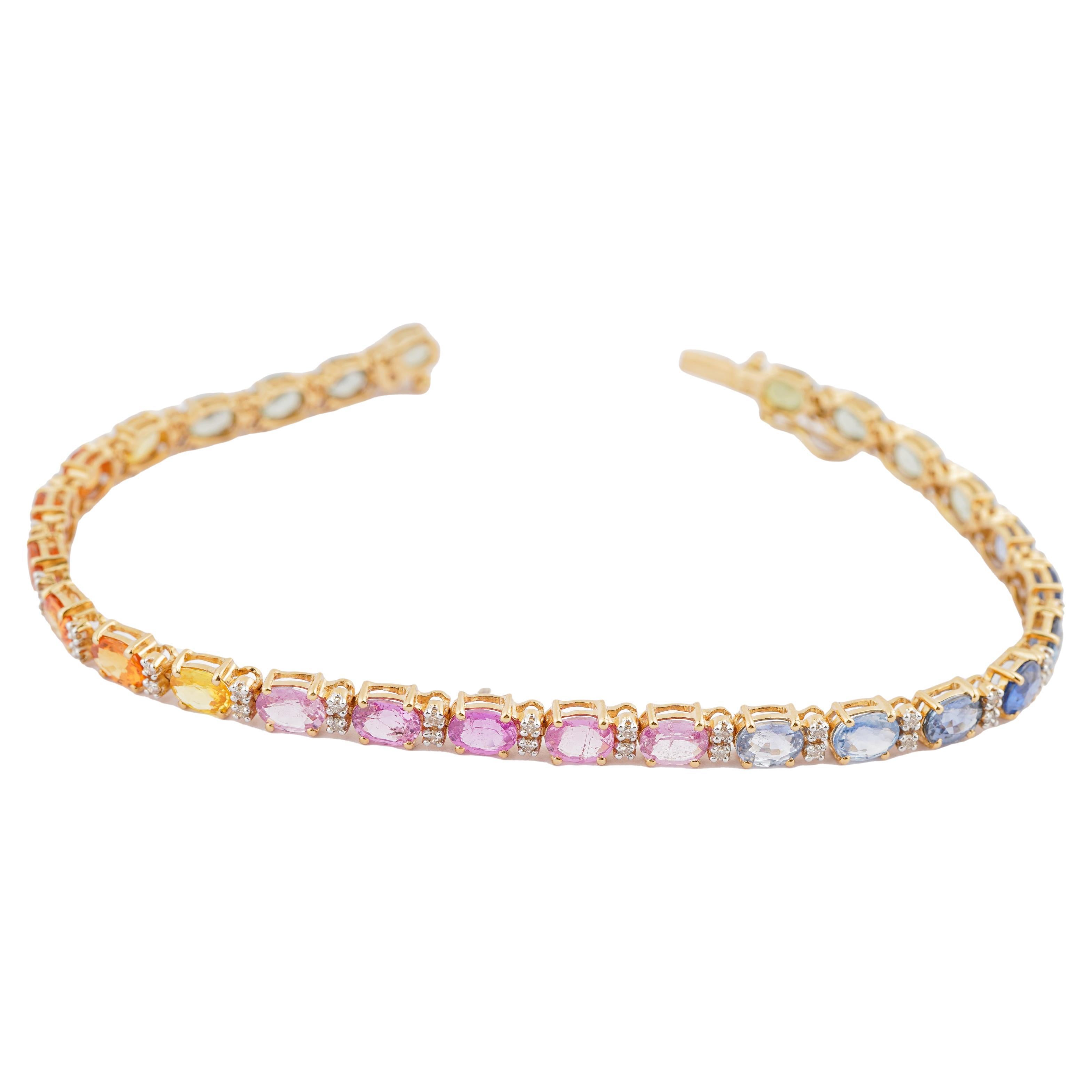 Pulsera de zafiro múltiple natural 6,98cts, diamante 0,36cts en oro de 18k en venta