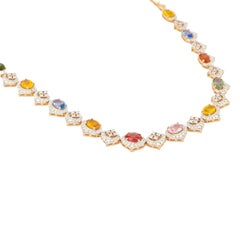 Natural Multi Sapphire 8.85cts & Diamond 2.50cts Necklace in 18k Gold