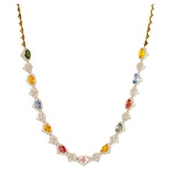 Collana multi zaffiro naturale da 8,85 carati e diamante da 2,50 carati in oro 18 carati