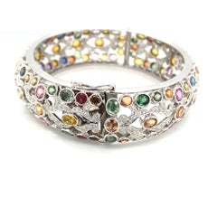 Natural Multi sapphire and Diamond Bangle