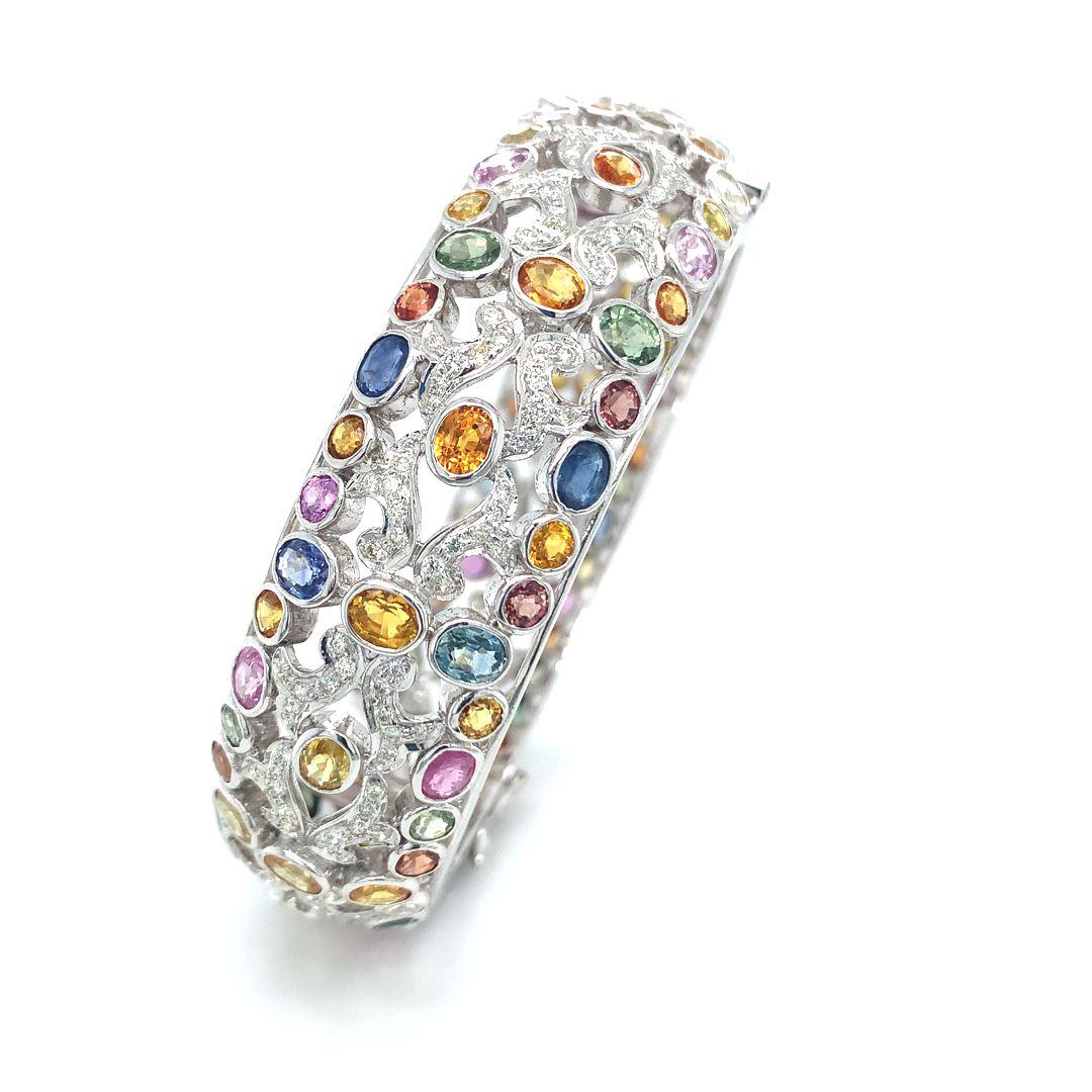 Women's Natural Multi sapphire and Diamond Bangle For Sale