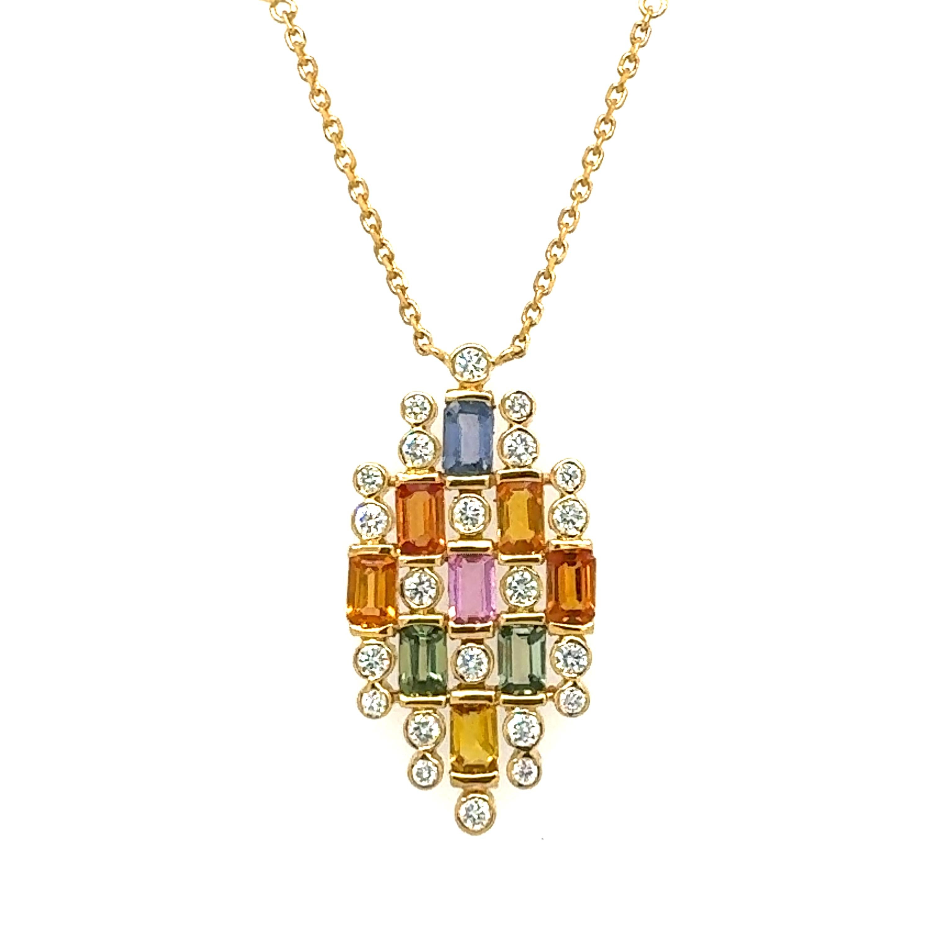 Mixed Cut Natural multi sapphire and diamond necklace set in 18-Kt gold For Sale