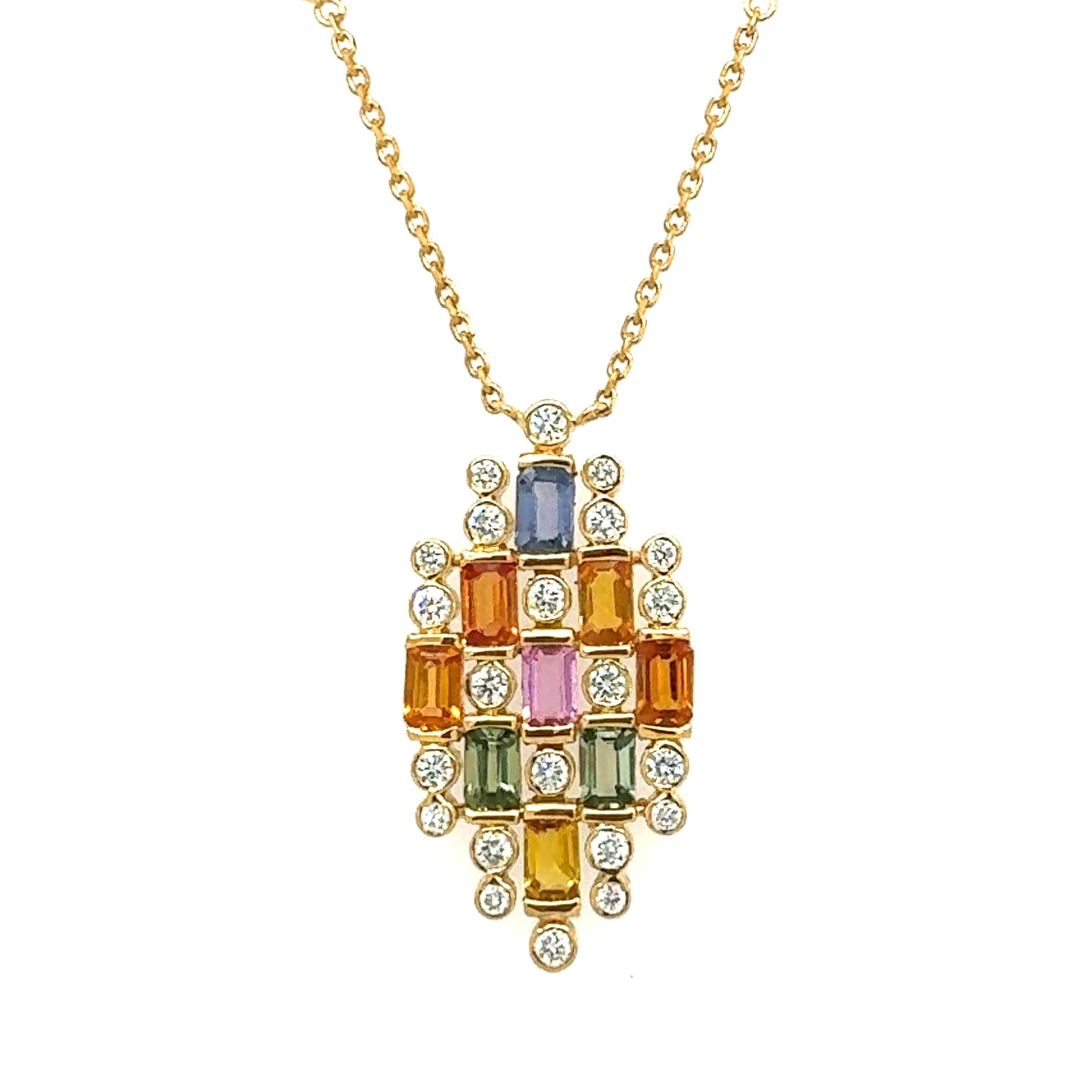 Taille mixte Collier en or 18 carats composé de saphirs multiples naturels et de diamants en vente