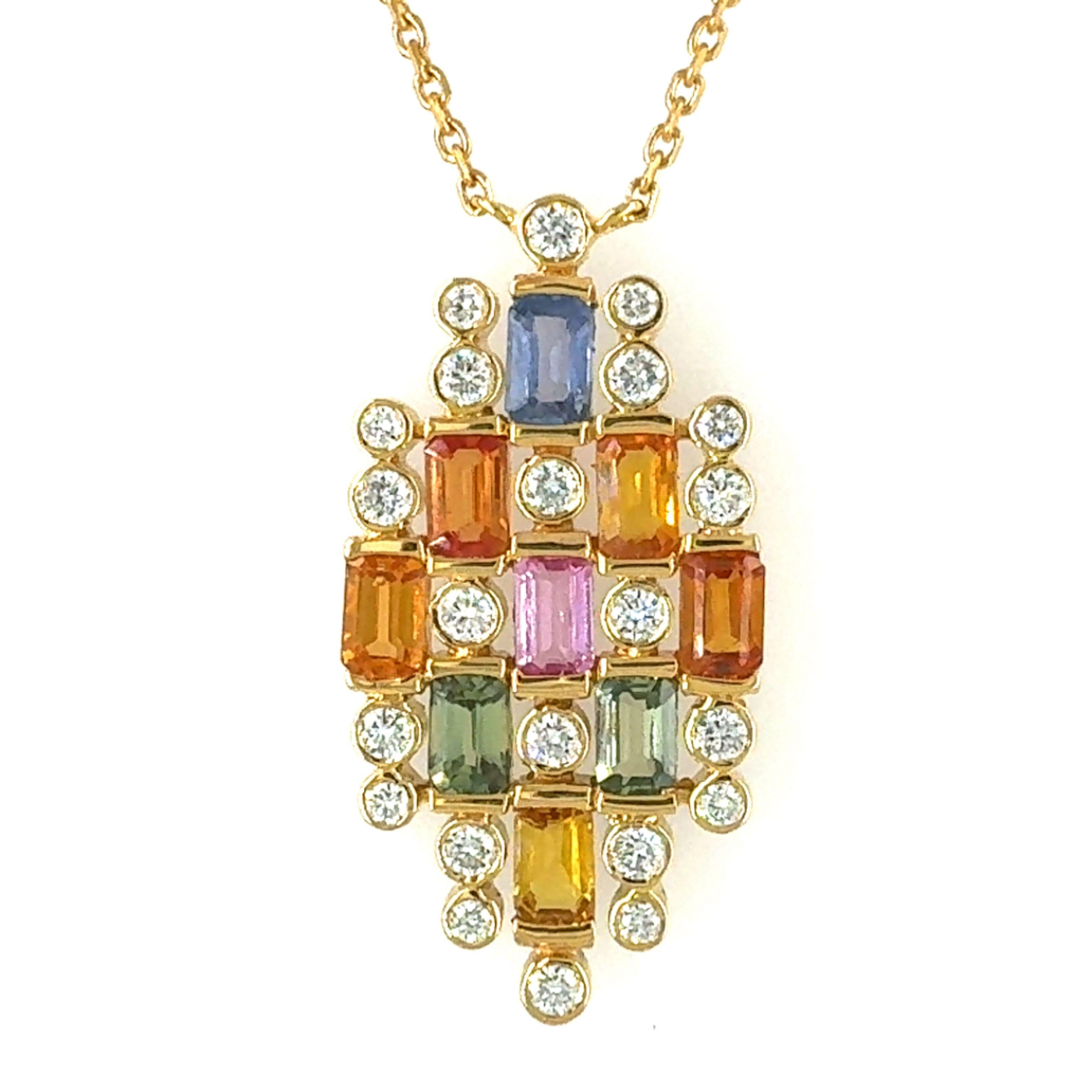 Natural multi sapphire and diamond necklace set in 18-Kt gold In New Condition For Sale In New York, NY