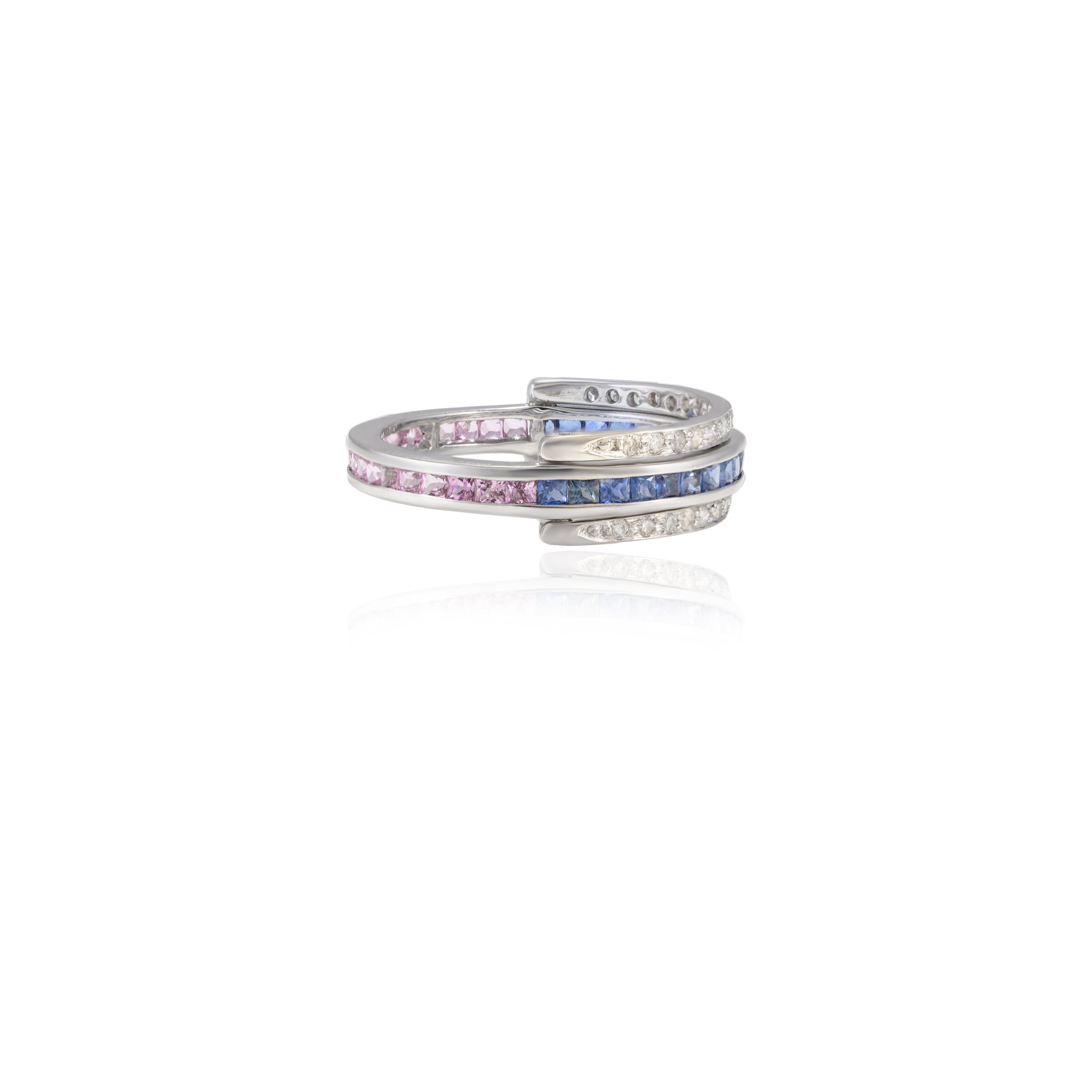 For Sale:  Natural Multi Sapphire and Diamond Reversible Ring 18k Solid White Gold 5
