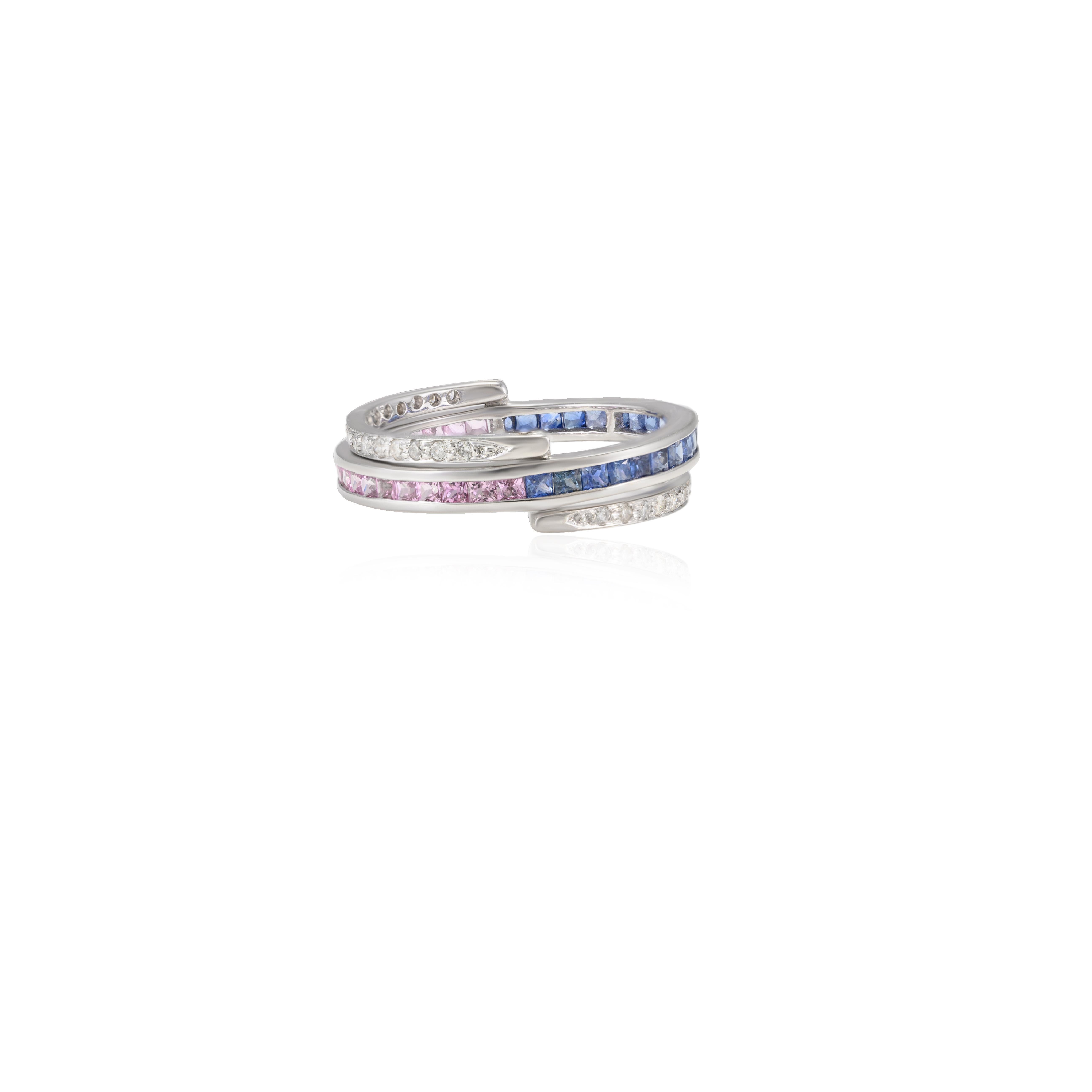 For Sale:  Natural Multi Sapphire and Diamond Reversible Ring 18k Solid White Gold 6