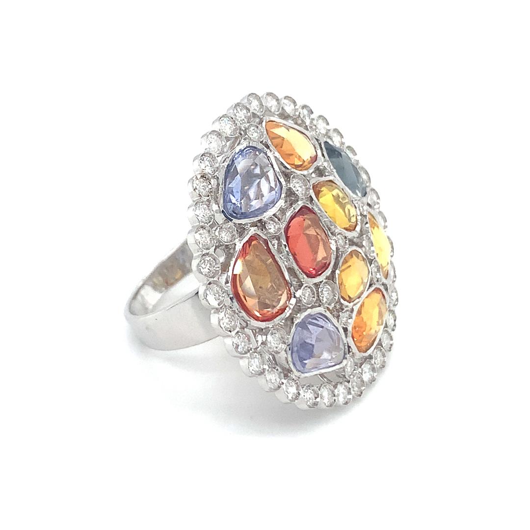 Round Cut Natural Multi sapphire and Diamond ring For Sale