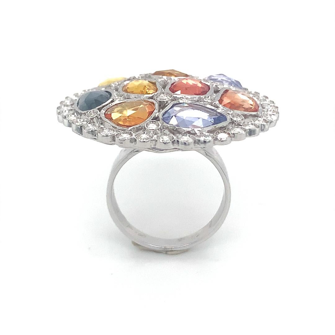 Natural Multi sapphire and Diamond ring For Sale 1
