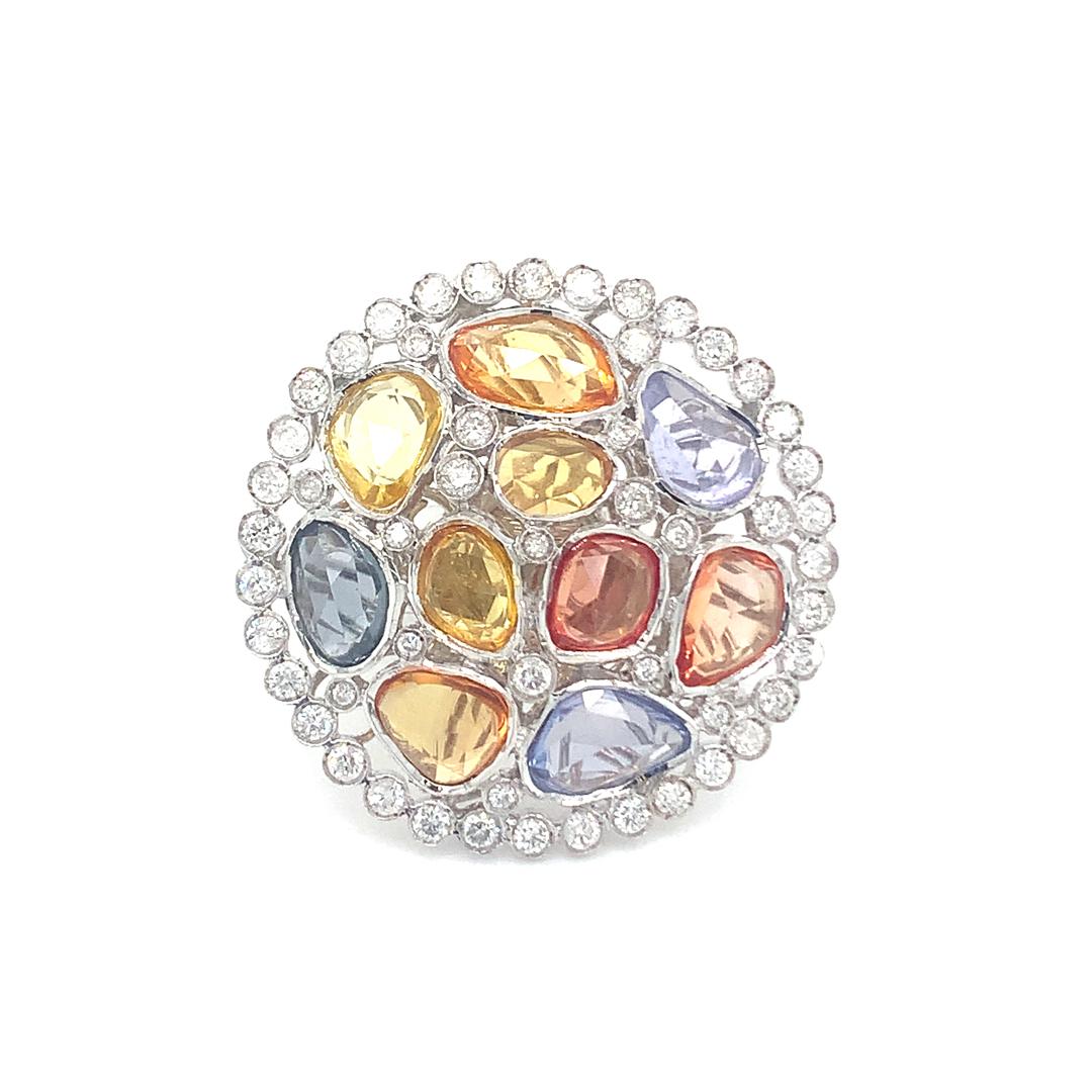 Natural Multi sapphire and Diamond ring For Sale 2