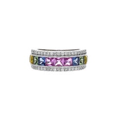 Natural 2.48cts Multi sapphire & 0.50cts Diamond Ring in 18k Gold