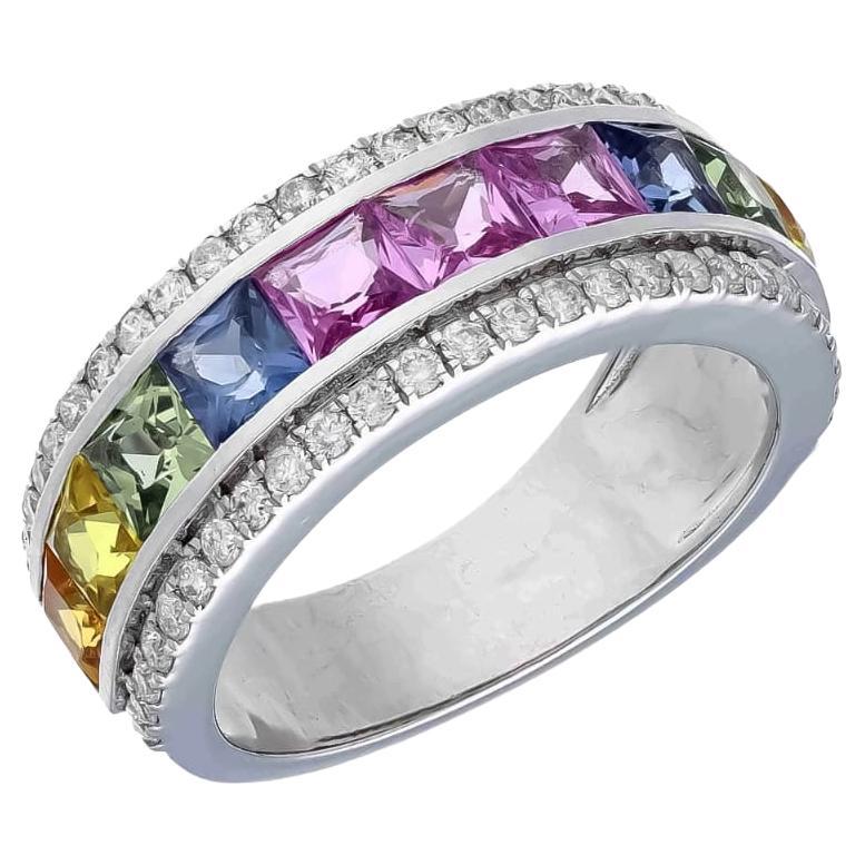 Bague en or 18 carats avec saphirs naturels multicolores et diamants naturels