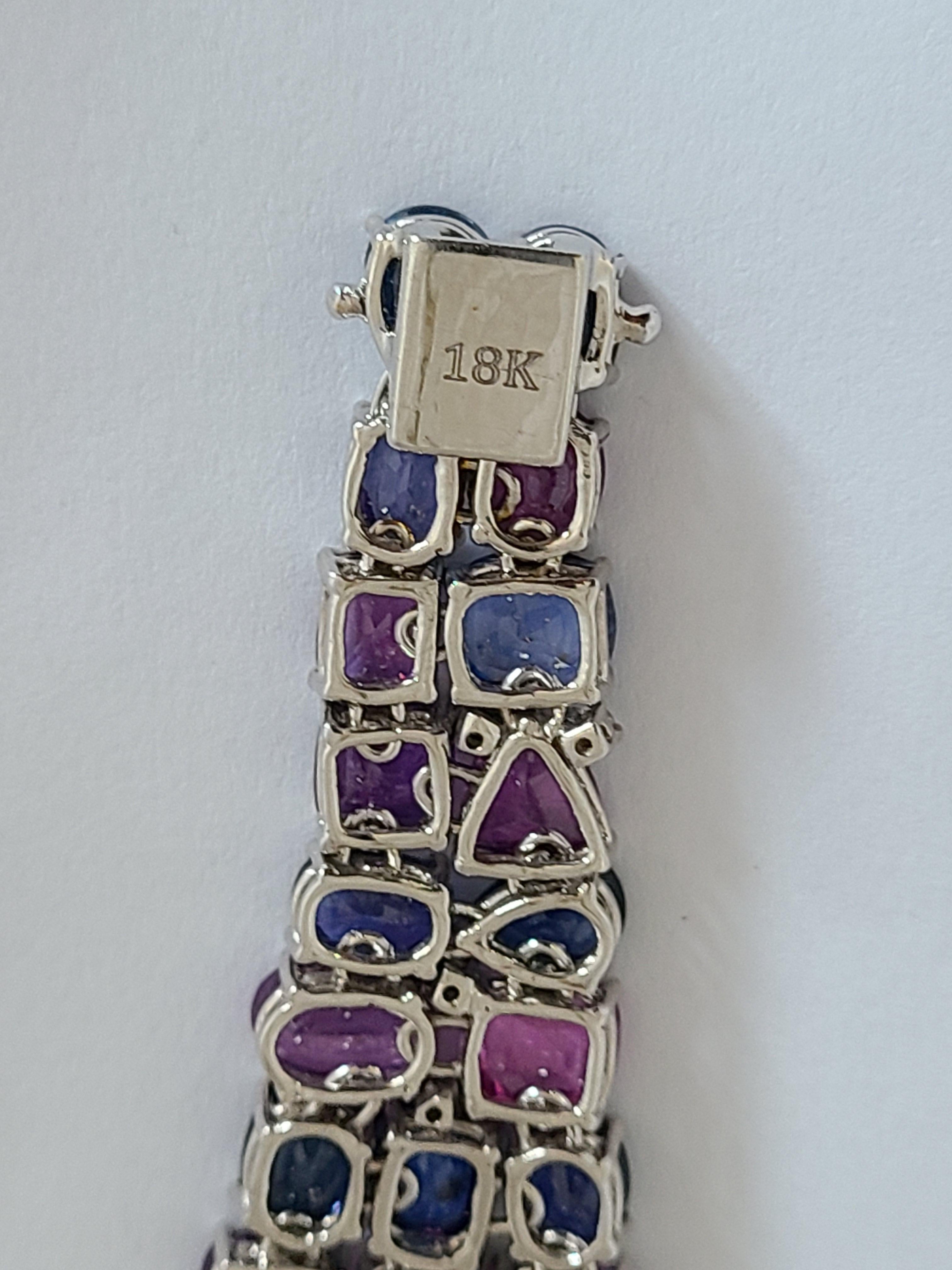 Modern Natural Multi Sapphire Bracelet Set in 18 Karat Gold with Diamonds