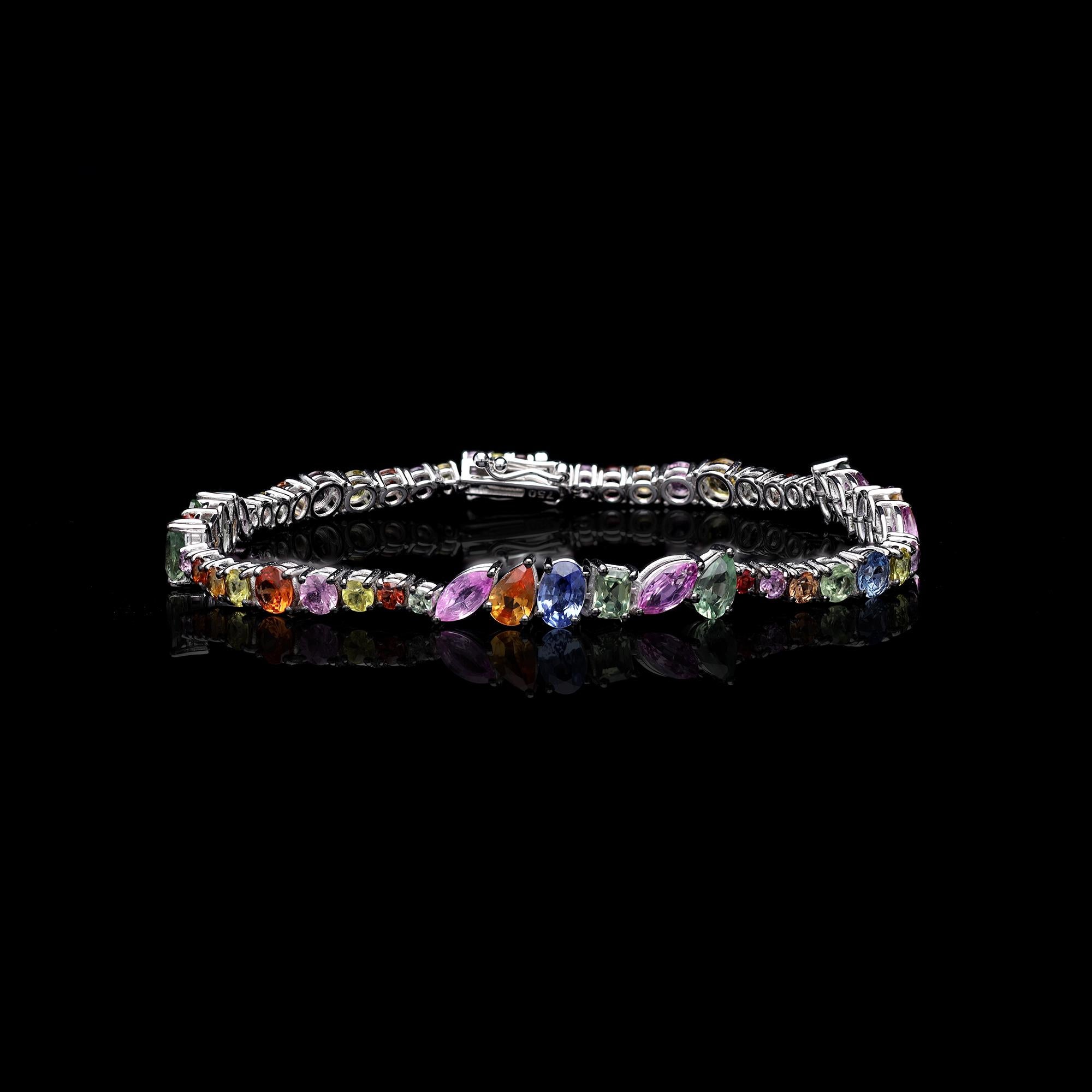 Pulsera de zafiros múltiples naturales con 10,97 cts en oro de 18 quilates Corte mixto en venta