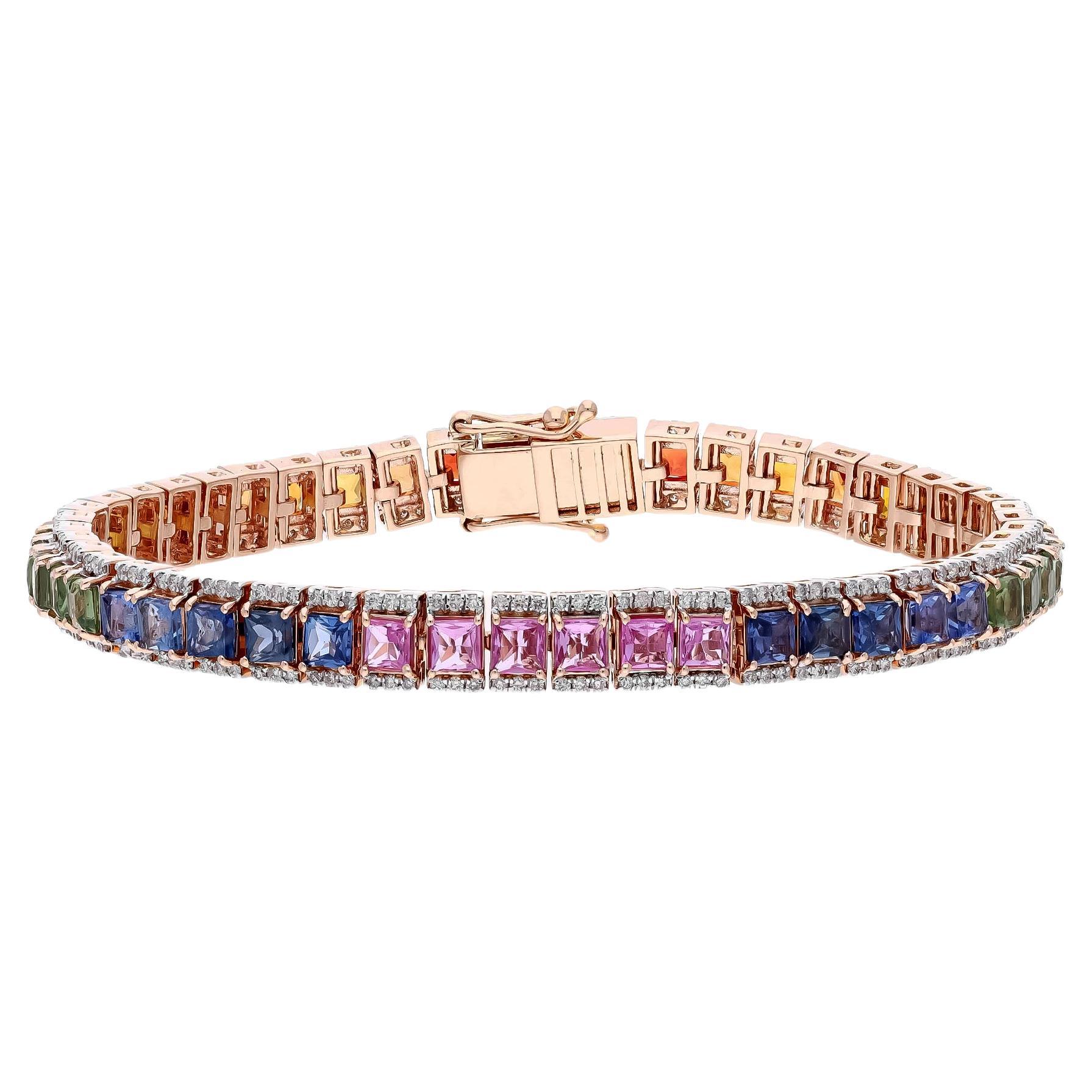 Natural Multi sapphire bracelet with diamond in 18k gold