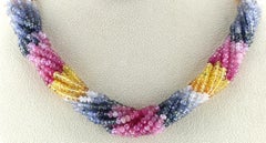 Natural Multi-Sapphire Choker Necklace, 18 Karat Yellow Gold Clasp