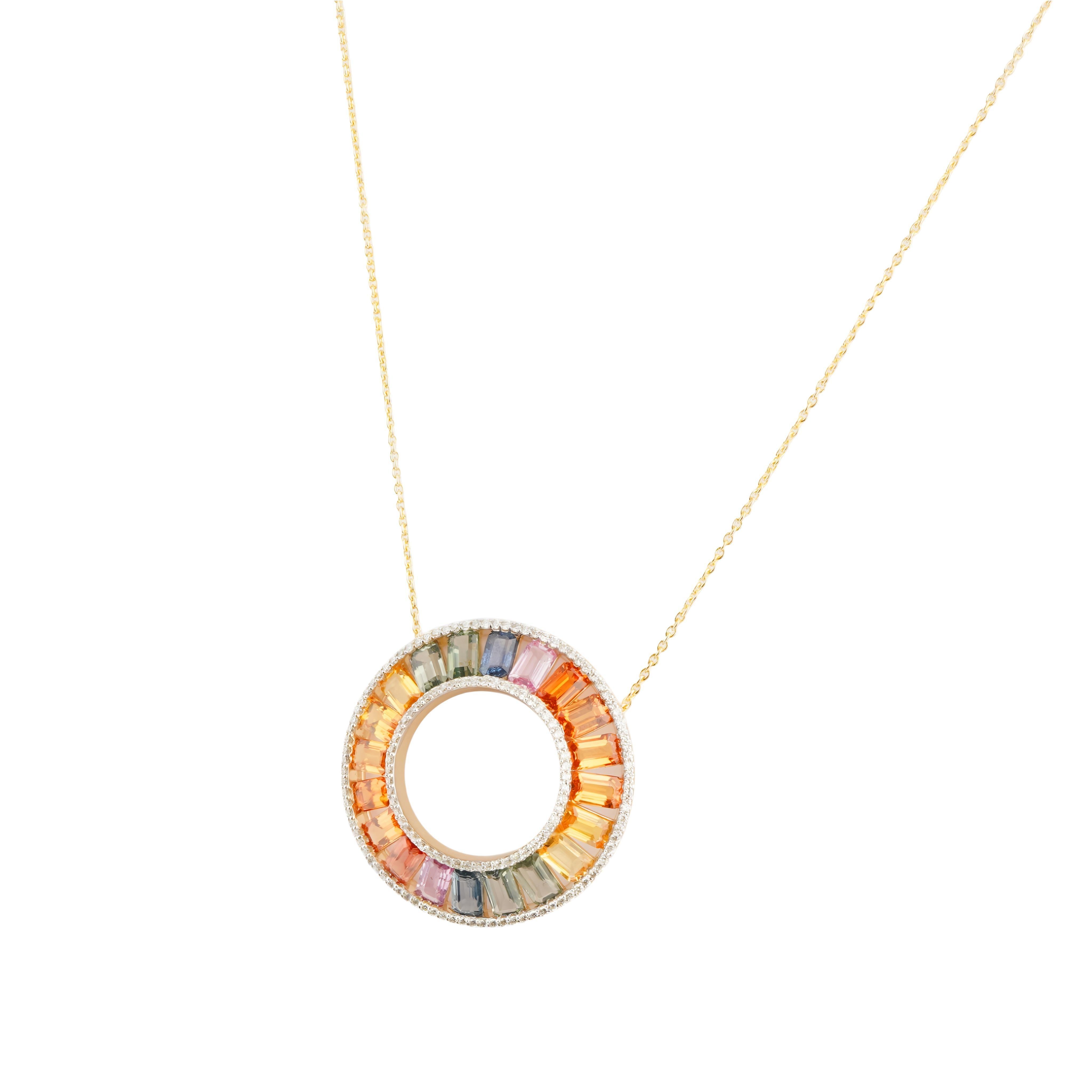 Asscher Cut Natural Multi sapphire Diamond chain necklace in 14k gold For Sale