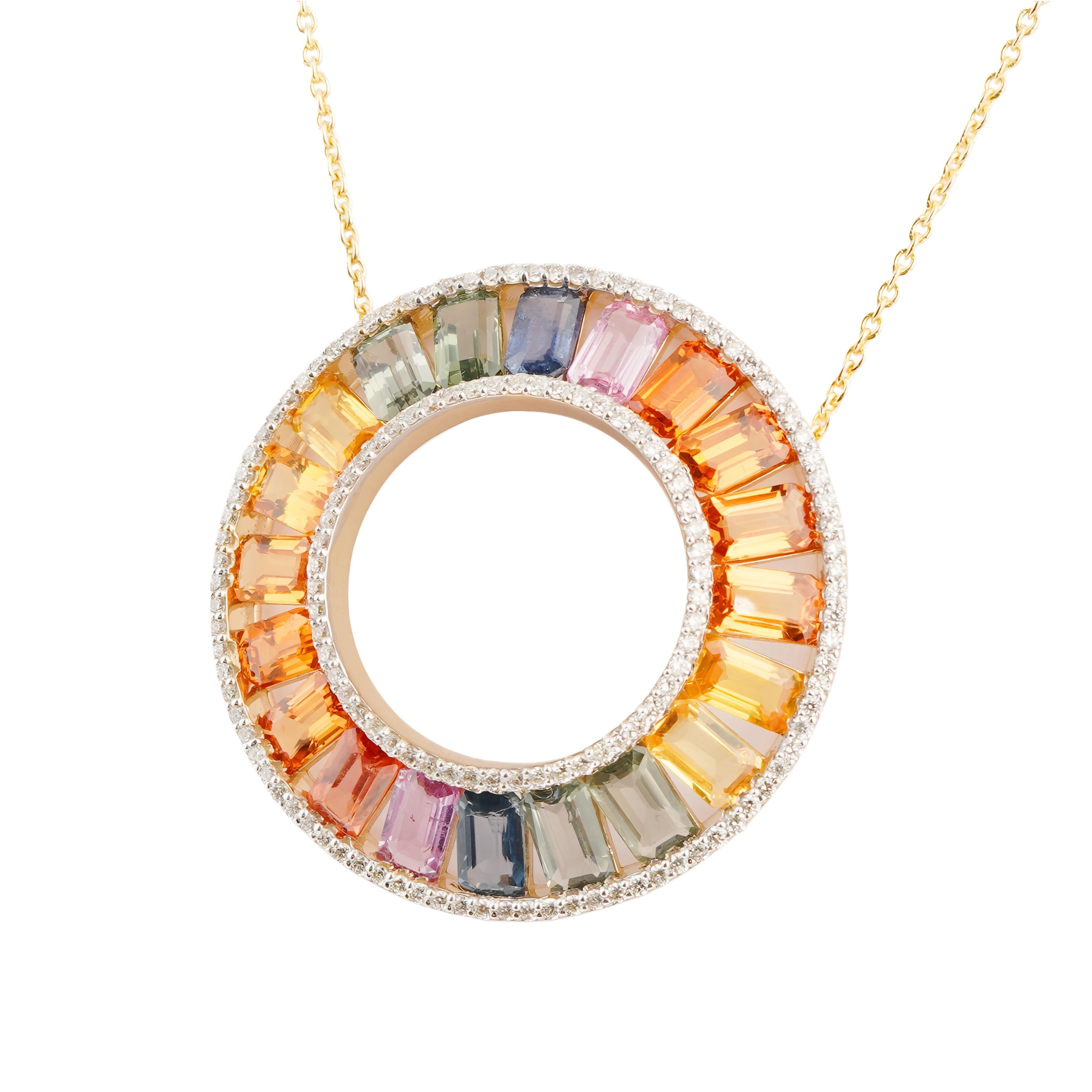 Women's Natural Multi sapphire Diamond chain necklace in 14k gold For Sale