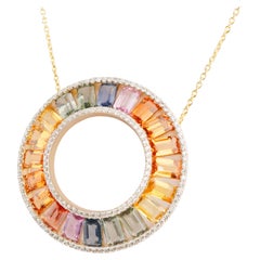 Natural Multi sapphire Diamond chain necklace in 14k gold