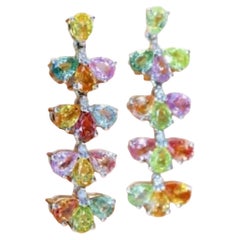14K Gold Multi Sapphire and Diamond Stud Earrings, 5.05ct
