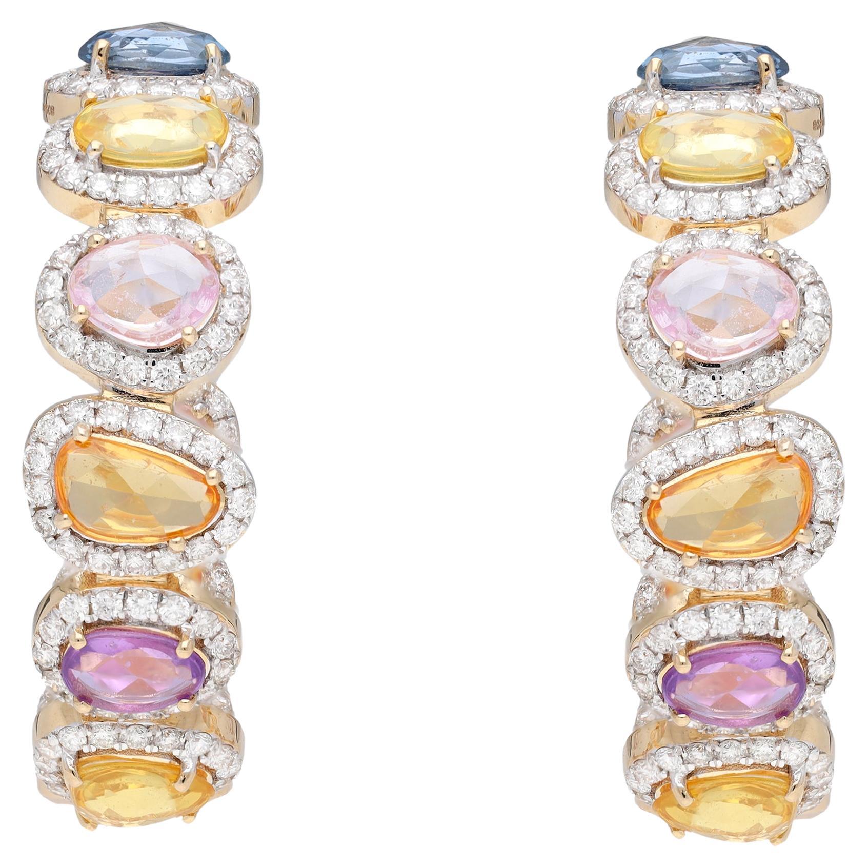 Pendiente Multi zafiro natural y diamante oro 14k