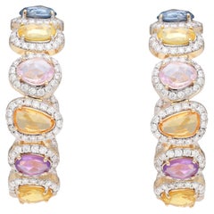 Natürlicher Ohrring mit mehreren Saphiren und Diamanten 14k Gold