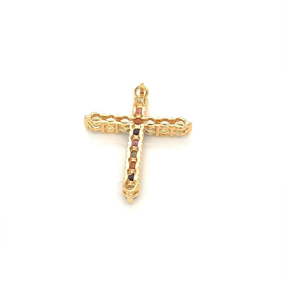 Natural Multi sapphire diamond cross pendant In New Condition For Sale In New York, NY