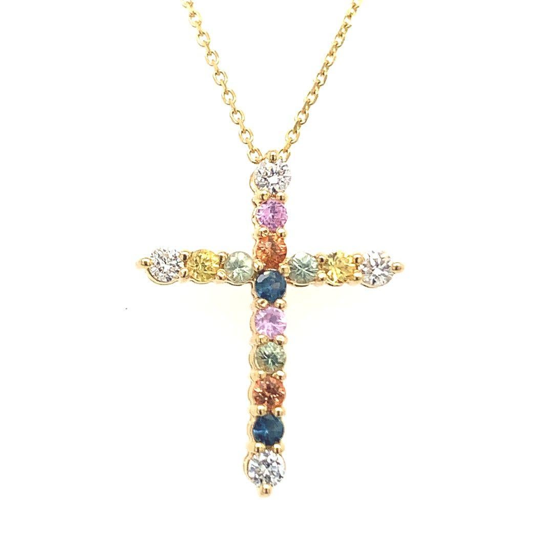 Natural Multi sapphire diamond cross pendant For Sale 1