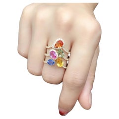 Natural Multi sapphire & Diamond Ring in 18k Gold