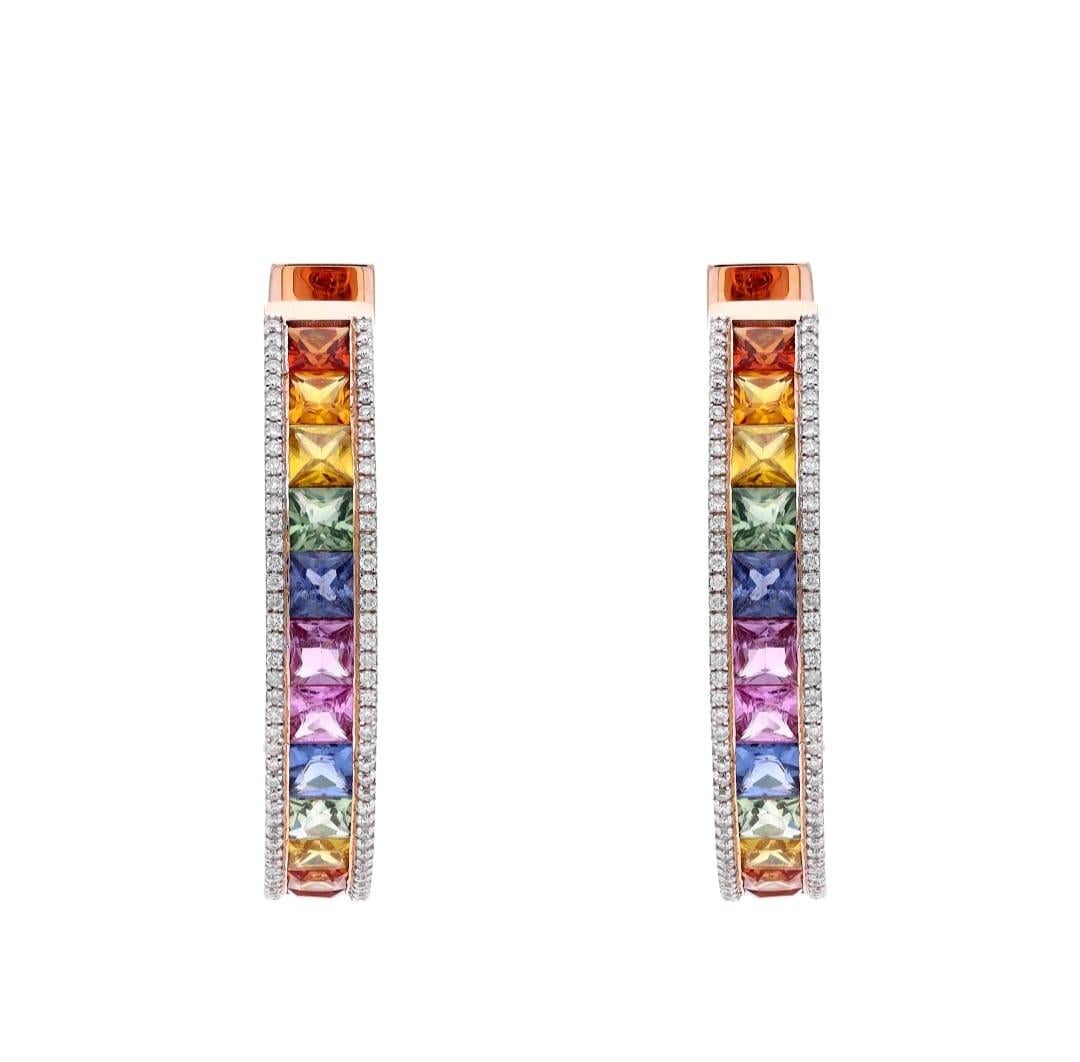 Mixed Cut Natural multi sapphire earrring diamond in 18k gold For Sale