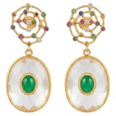 Natural Multi Sapphire, Emerald, & White Topaz Earring in 14k Gold