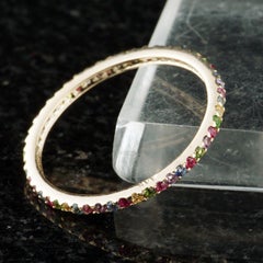 Natural Multi Sapphire Gemstone Band Solid 14k Yellow Gold Jewelry Stacking Ring