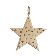 Natural Multi Sapphire Gemstone Solid 14k Yellow Gold Star Charm Gift Pendant