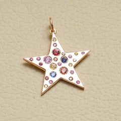 Natural Multi Sapphire Gemstone Solid 14k Yellow Gold Star Charm Pendant Jewelry