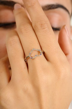 Natural Multi Sapphire Heart Shaped Promise Ring in 14k White gold