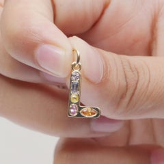 Natural Multi-Sapphire L Initial Charm Solid 14K Yellow Gold Letter Fine Jewelry