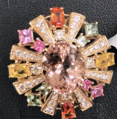 Natural Multi sapphire. Morganite & Diamond Ring in 18k Gold