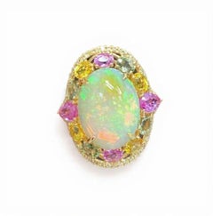 Natural Multi sapphire, Opal & Diamond Ring in 18k Gold