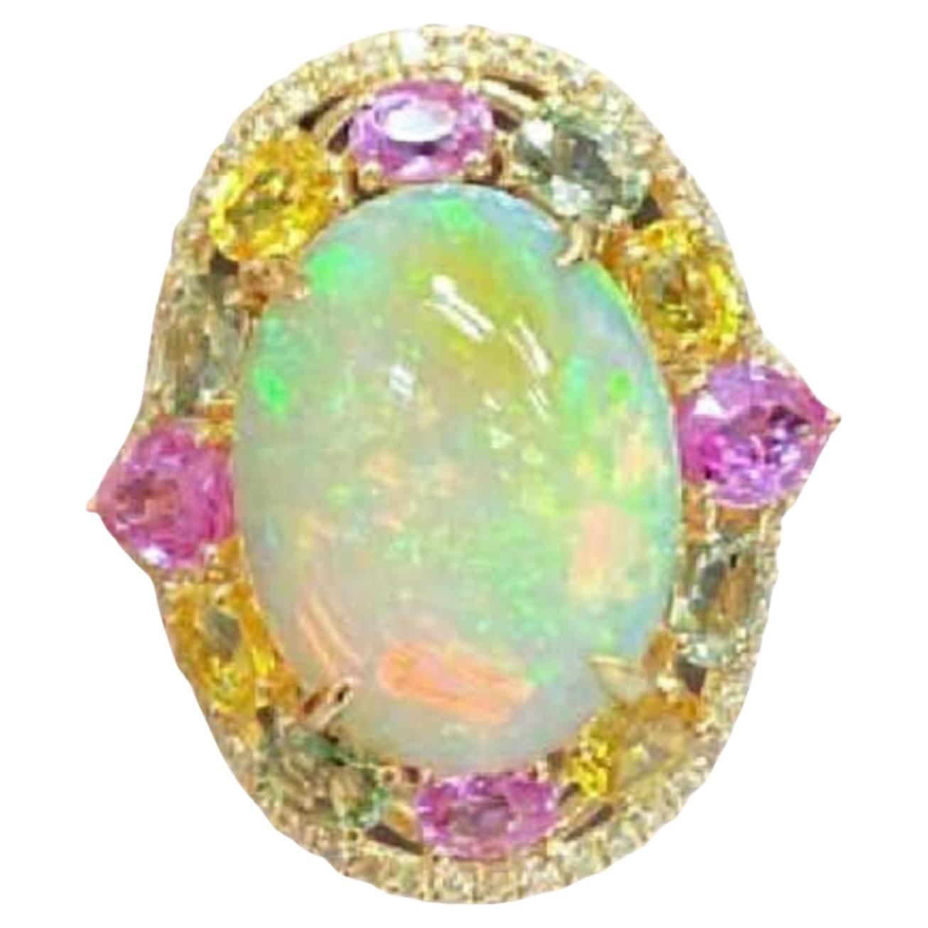 Natural Multi sapphire, Opal & Diamond Ring in 18k Gold