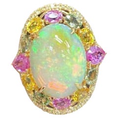 Natural Multi sapphire, Opal & Diamond Ring in 18k Gold