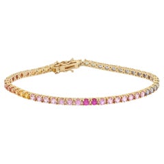 Bracelet tennis arc-en-ciel en or jaune 14 carats avec saphirs naturels multicolores 7,00 ct. pt.