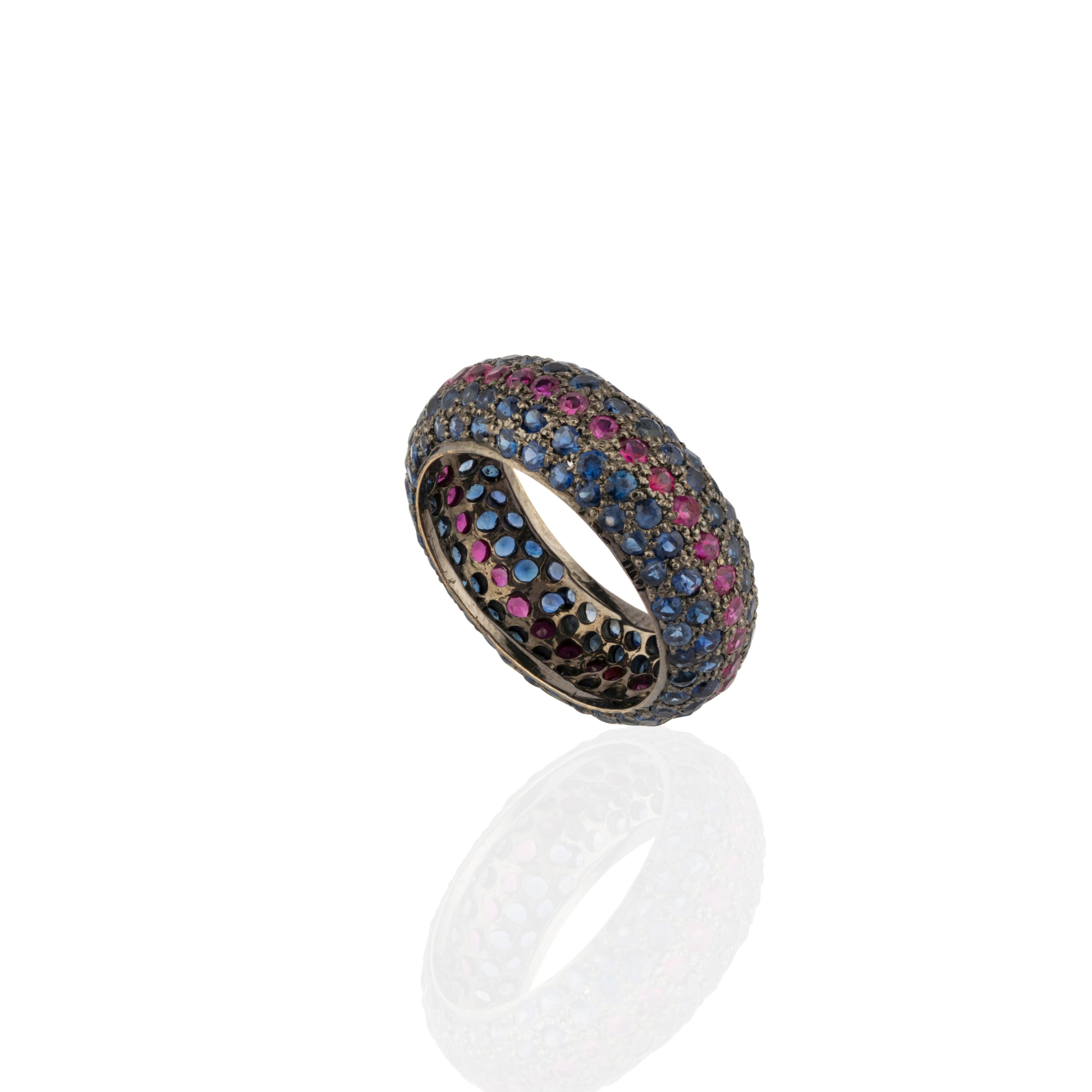 Women's or Men's Natural Multi Sapphire Ring 1.57 Carats with 18k Gold For Sale